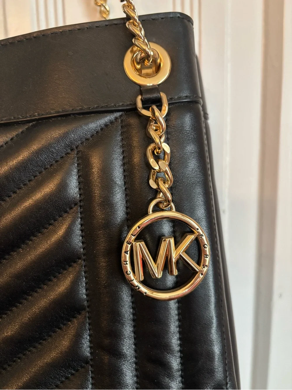 Michael Kors Black Quilted Leather Shoulder Bag with Gold Hardware